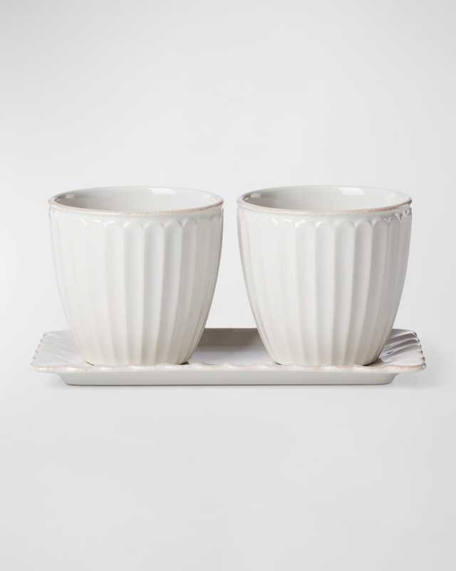 French Pearl Scallop Herb Pots with Tray, Set of 2